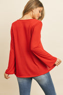 Criss Cross Neck Long Sleeve Hacci Top