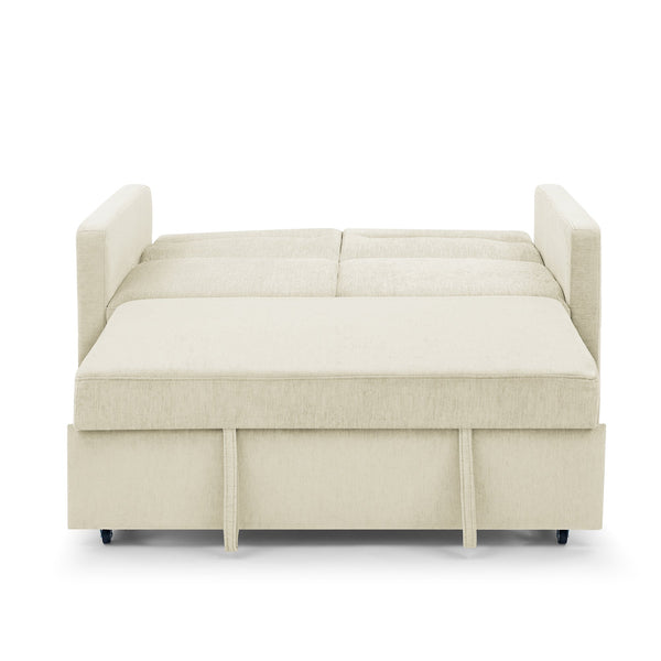 Loveseats Sofa Bed With Pull-Out Bed,Adjsutable Back and Two Arm Pocket,Beige (54.5"x33"x31.5")