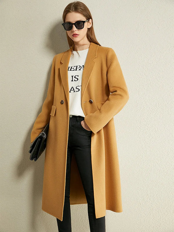 Amii Minimalism Winter 100%wool Women's Coat Temperament Lapel Knee-Length Double-Sided Woolen Coat Winter Coat Women 12030467