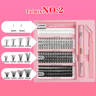 Buy tzmixno2 Fake Eyelashe Clusters Lash Bond and Seal Makeup Tools Mix DIY Lower Lashes Extension Kit Tweezers Waterproof False Lashes Set