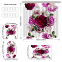 4 Pcs Shower Curtain Sets With 12 Hooks Flowers Floral With Non-Slip Rugs Toilet Lid Cover and Bath Mat Bathroom Decor Set