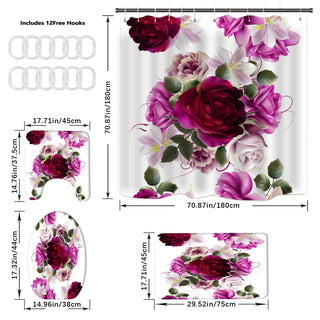 Buy b 4 Pcs Shower Curtain Sets With 12 Hooks Flowers Floral With Non-Slip Rugs Toilet Lid Cover and Bath Mat Bathroom Decor Set