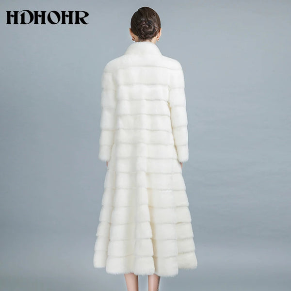 HDHOHR 2024 High Quality Natural Mink Fur Coats Long With Skirt Women Winter Real White Mink Coats Slim Warm Fur Jackets Feamle