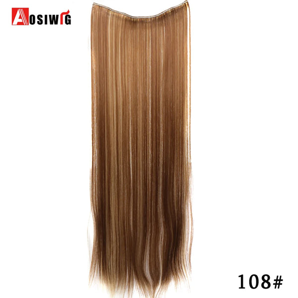 AOSIWIG Long Straight Natural Fake Hairpieces Black Brown Color  High Temperture Synthetic 5 Clip in Hair Extensions for Women