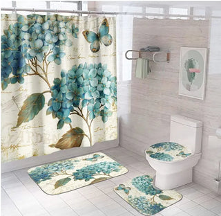 Buy a11 4 Pcs Shower Curtain Sets With 12 Hooks Flowers Floral With Non-Slip Rugs Toilet Lid Cover and Bath Mat Bathroom Decor Set