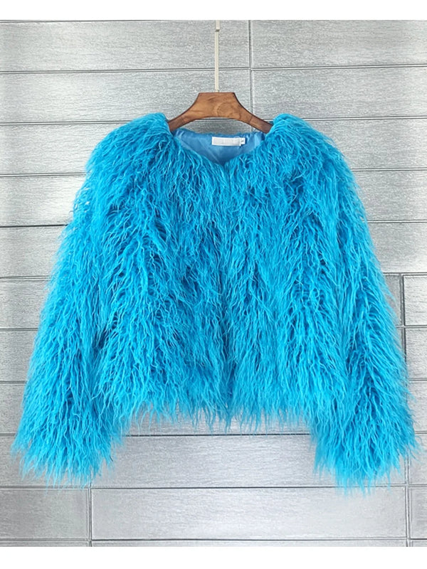 Colorful Boho Furry Faux Fur Coat Women Fur Coats Autumn Winter Pink White Shaggy Faux Fur Jacket Tops Festival Clothing