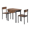 Modern 3-Piece Round Dining Table Set With Drop Leaf and 2 Chairs for Small Places,Black Frame+Rustic Brown Finish