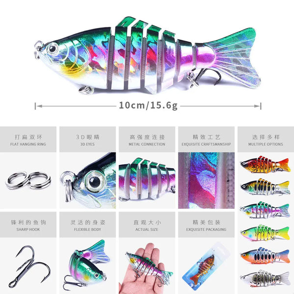 10cm 15.6g Sinking Wobblers 7 Segments Pesca Fishing Lures Multi Jointed Swimbait Hard Bait Fishing Tackle Bass Isca Crankbait