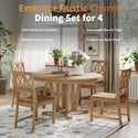 Rustic 5-Piece Extendable Dining Table Set Round Trestle Table and 4 Cross Back Dining Chairs for Kitchen, Dining Room,