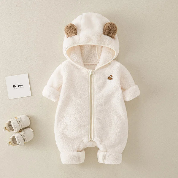 Autumn and Winter Newborn Onesie Double-Sided Fleece Casual Warm Baby Clothes With Hooded Climbing Coats