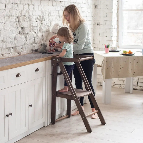 Wooden Step Stool for Preschool - Kid Chair That Grows - Chocolate