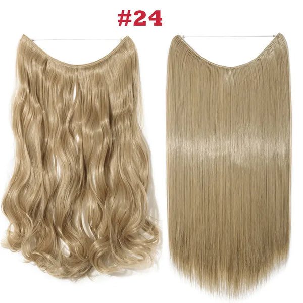 HAIRRO 20 Inches Wave Hair Extensions No Clip in Ombre Blonde Black Hair Synthetic Natural Hidden Secret False Hair Piece