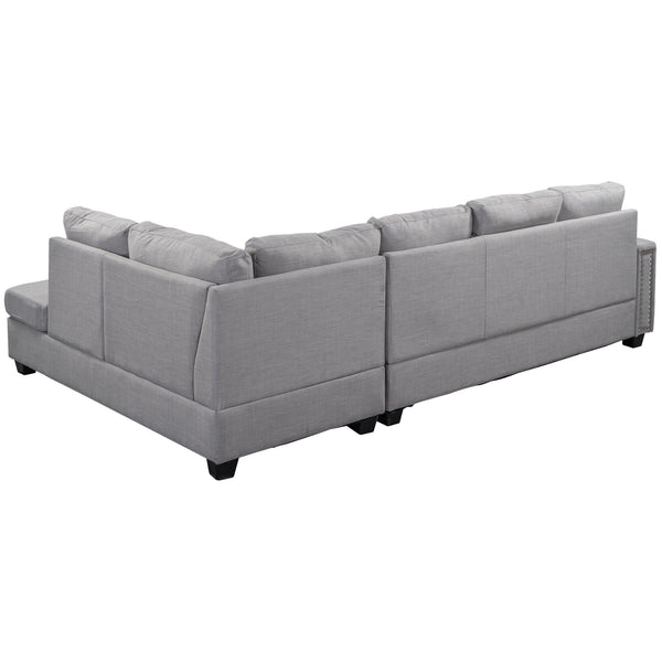 Reversible Sectional Sofa Space Saving With Storage Ottoman Rivet Ornament L-Shape Couch for Large Space Dorm Apartment