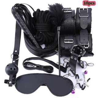 Buy pu-10pcs-black BDSM Kit Sex Toys for Men Erotic Handcuffs Whip Sextoy Anal Plug Vibrator Bdsm Sex Bondage Set Adult Toys Sm Products Sex Toys