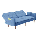 Living Room Bed Room Leisure Futon Sofa Bed in Blue Fabric With Solid Wood Leg