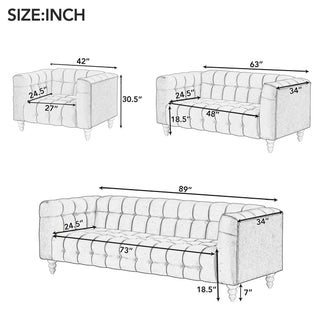 Modern 3-Piece Sofa Set With Solid Wood Legs, Buttoned Tufted Backrest, Dutch Fleece Upholstered Sofa Set Including Thre