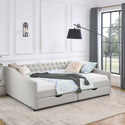 Queen Size Daybed With Drawers Upholstered Tufted Sofa Bed,,with Button on Back and Copper Nail on Waved Shape Arms, Bei