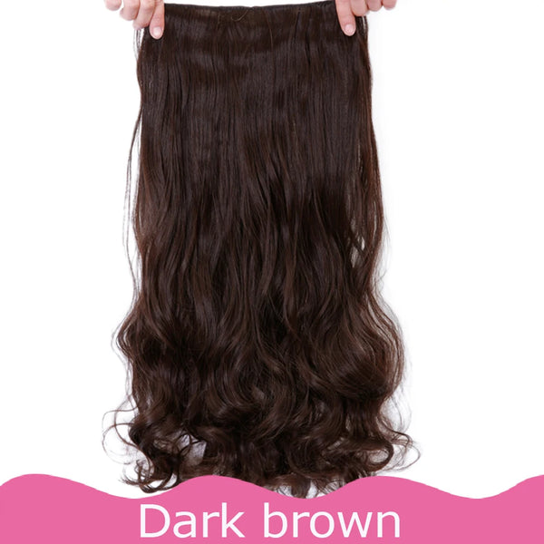 AOSIWIG Long Straight Natural Fake Hairpieces Black Brown Color  High Temperture Synthetic 5 Clip in Hair Extensions for Women