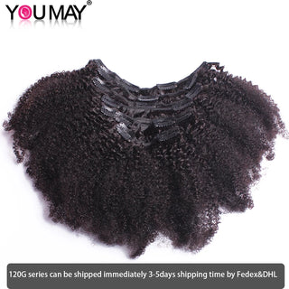 4B 4C Afro Kinky Curly Clip in Human Hair Extensions 100% Mongolian Virgin Hair Human Natural Black Clip Ins Afro Bundle YouMay