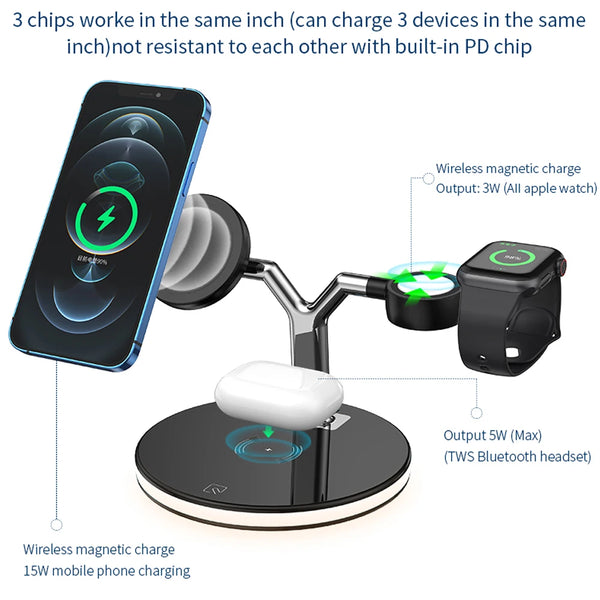 3 in 1 Magnetic Wireless Charger 15W Fast Charging Station for Magnetic iPhone 14 13 12 Pro Max Chargers for Apple Watch Airpods