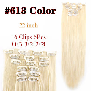 Buy 613 Leeons 16Clips Long Straight Synthetic Clip on Hair Extensions Cheveux Clip Naturel High Temperature Fiber Black Brown Hairpiece