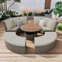 Patio 5-Piece Round Rattan Sectional Sofa Set All-Weather PE Wicker Sunbed Daybed With Round Liftable Table and Washable