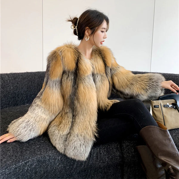 2023 Women's High Quality Real Natural Fox Fur Coat Full Pelt Winter Warm Thick Jackets Luxury Full Sleeves Outwear Female Coats