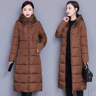 Buy brown 2024 Women&#39;s Winter Coats Long Section Warm Down Basic Jacket Coat Fashion Slim Outwear Female Korean Large Size Jackets M-6xl