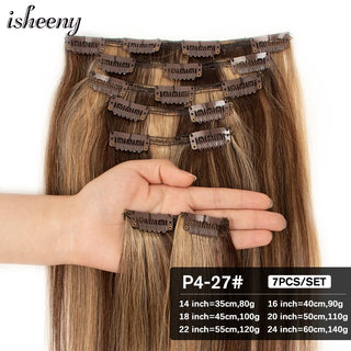 Buy p4-27 Isheeny 14&quot;-24&quot; Clip in Human Hair Extensions Brazilian Remy Natural Clip Human Hair Extension Real Natural Clip on 80g-140g