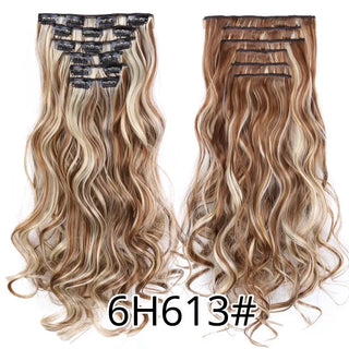 Buy curly-6h613 Leeons 16Clips Long Straight Synthetic Clip on Hair Extensions Cheveux Clip Naturel High Temperature Fiber Black Brown Hairpiece