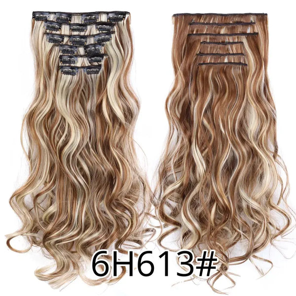 Leeons 16Clips Long Straight Synthetic Clip on Hair Extensions Cheveux Clip Naturel High Temperature Fiber Black Brown Hairpiece