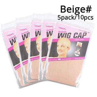 Buy beige-10pcs Clearance Quality Deluxe Wig Cap Hair Net for Weave 10pcs=5packs Hair Wig Nets Stretch Mesh Wig Cap for Making Wigs Free Size