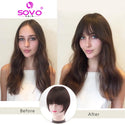 Human Hair Bangs Clip in Blunt Cut Fringe OverHead Wispy Air Bang Black Brown Blonde 2 Clips Hair Topper Extensions 8.5x7.5cm