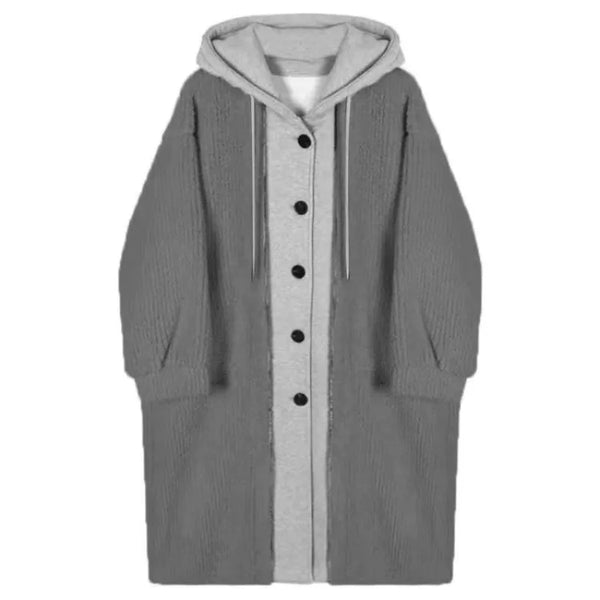 Autumn and Winter Korean Version the New Fake Two Long Cardigan Coat Female Y2K Fashion Lamb Hair Lazy Wind Hooded Woolen Coats