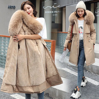 Buy khaki Fashion Winter Jacket Women Warm Coat Long Female Jacket Plus Size 5XL Ladies Parka Winter Coat Women Fur Collar Hooded Outwear