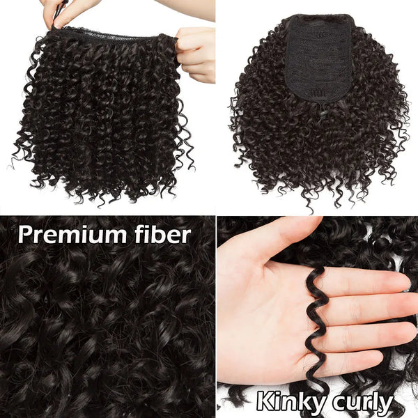 HAIRRO Drawstring Puff Ponytail Afro Kinky Curly Hair Extension Synthetic Clip in Pony Tail African American Hair Extension