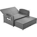 PE Wicker Rattan Double Chaise Lounge, 2-Person Reclining Daybed With Adjustable Back and Cushions, Free Furniture Prote