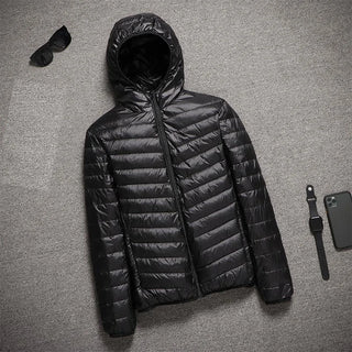 Buy black-hooded 2023 New Hooded Ultralight Quilted Coat for Warm Winter Down Coats Light Puffer Lightweight Down Jackets Men&#39;s Jackets Spring