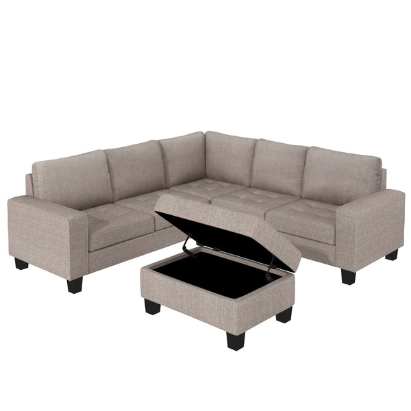 Sectional Corner Sofa L-Shape Couch Space Saving With Storage Ottoman & Cup Holders Design for Large Space Dorm Apartmen