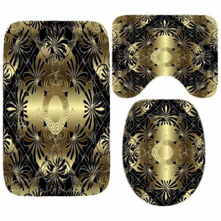 Buy only-3pcs-set3 3D Luxury Black Gold Greek Key Meander Baroque Bathroom Curtains Shower Curtain Set for Bathroom Modern Geometric Bath Rug Decor