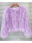 Colorful Boho Furry Faux Fur Coat Women Fur Coats Autumn Winter Pink White Shaggy Faux Fur Jacket Tops Festival Clothing