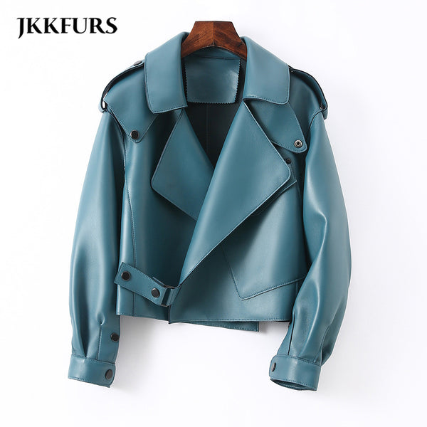 Women Real Sheepskin Fashion Bomber Designer Ladies Leather Jacket Coat