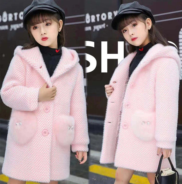 2024 New Fashion Kids Girl Overcoat Autumn Winter Clothes Wool Coat for Teens Jacket Warm Long Outerwear Coats Children Clothing