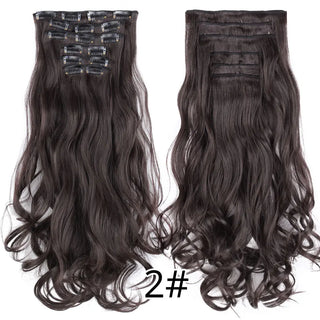 Buy curly-2 Leeons 16Clips Long Straight Synthetic Clip on Hair Extensions Cheveux Clip Naturel High Temperature Fiber Black Brown Hairpiece