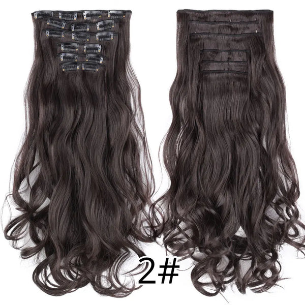 Leeons 16Clips Long Straight Synthetic Clip on Hair Extensions Cheveux Clip Naturel High Temperature Fiber Black Brown Hairpiece