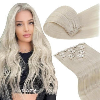 LaaVoo Human Hair Clip in Extensions 7Pcs Real Remy Hair Extensions Clip in Human Hair Black Hair Straight Natural Hair Blonde