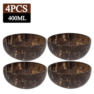 Buy 400ml-4pcs 550/400/300Ml Natural Coconut Bowl Dinner Set Handmade Wooden Tableware Wood Spoon Dessert Fruit Salad Mixing Rice Ramen Bowl