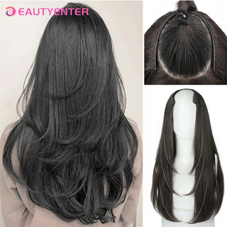 BEAUTY U-Shaped Hair Extension Synthetic Hair Long Straight Clip in Hair Extensions False Hair Black Ren Hair Pieces for Women