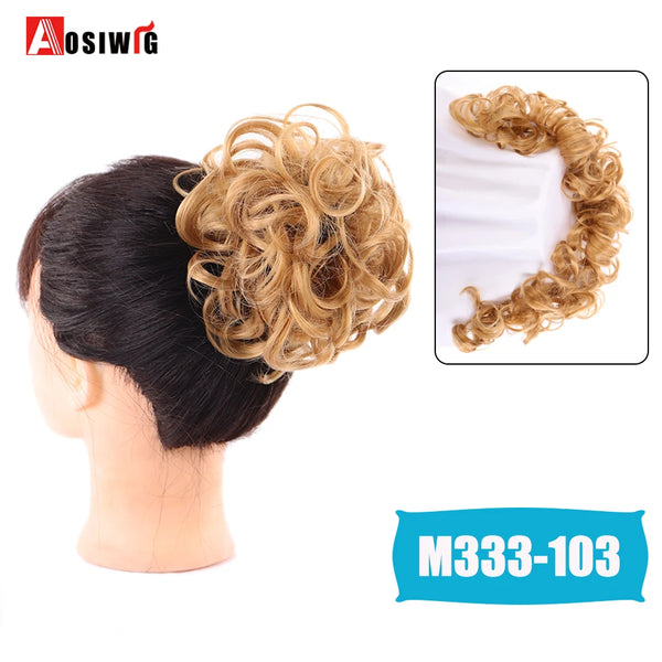 AOSIWIG Synthetic Long Curly Chignons Hair Tails Clip in Hair Extensions Fake Hair Pieces Heat Resistant Chignons for Women