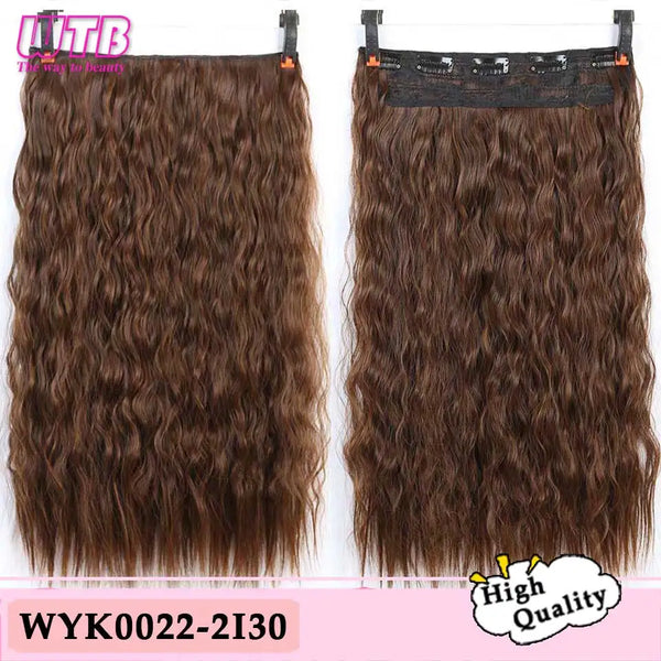 WTB Synthetic 60cm Long Wavy 5 Clip in One Pieces Hair Extensions High Tempreture Fiber Black Brown for Women Hairpieces